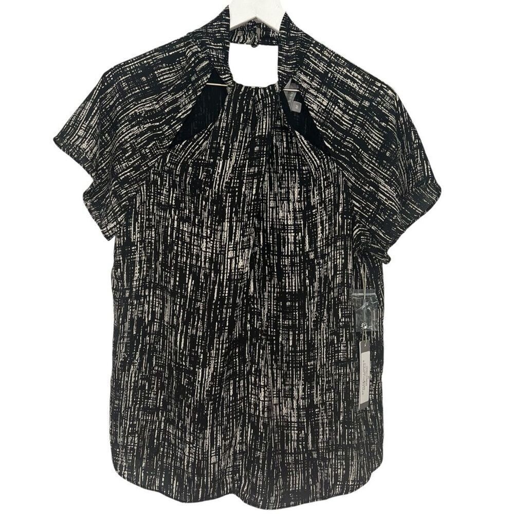 NWT Anthropologie Sarah Hann Twist Cutout Blouse size Medium Black Bamboo Print